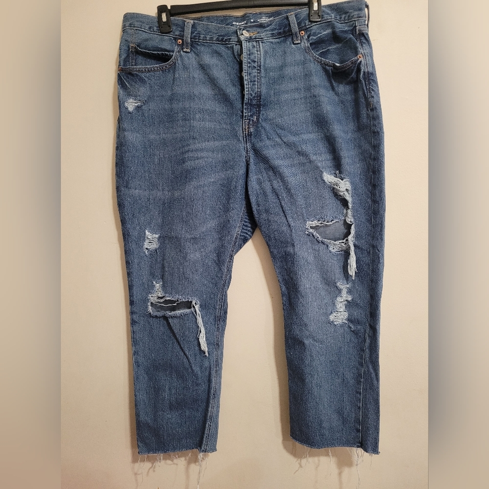 Women's High Waist Ripped Jeans, Size 18! Short Cut